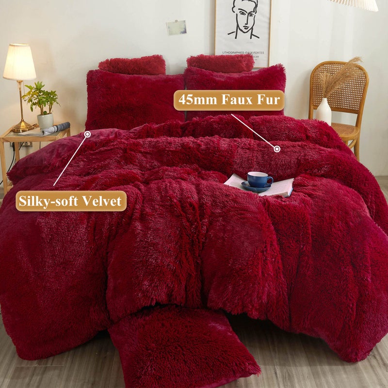XeGe Cozy Plush Shaggy Duvet Cover  Luxury Soft Fluffy Furry Solid Color Comforter Cover  1 PC Bedding for Girls Women Bedroom (1 Faux Fur Fuzzy Quilt Cover)  Zipper Closure (Queen Size  Red) - Image 2